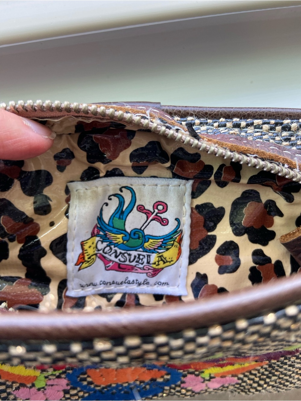 Consuela embroidered floral wristlet pouch leather trim leopard inside Retired - Picture 13 of 16